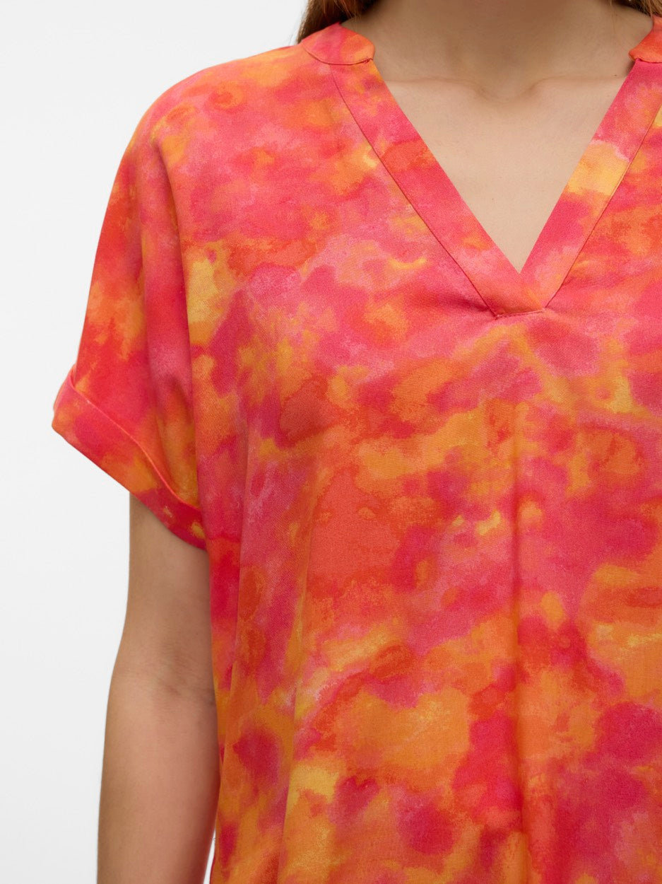 Vmciana Ss V-neck Top Wvn Lcs Ga - Oranje Dessin