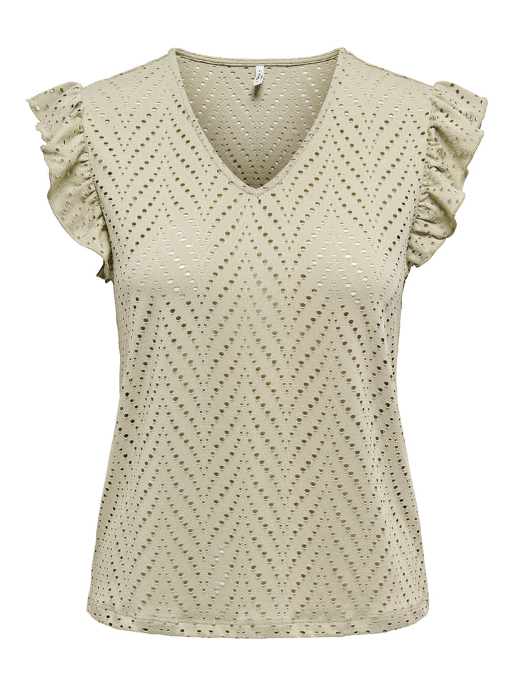 Onlsmilla S/l V-neck Frill Top Jrs - Olijf
