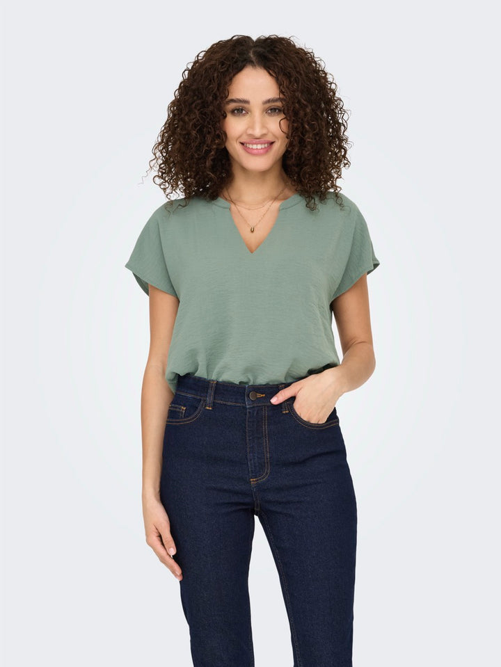 Jdylion Life S/s Top Wvn Noos - Olijf