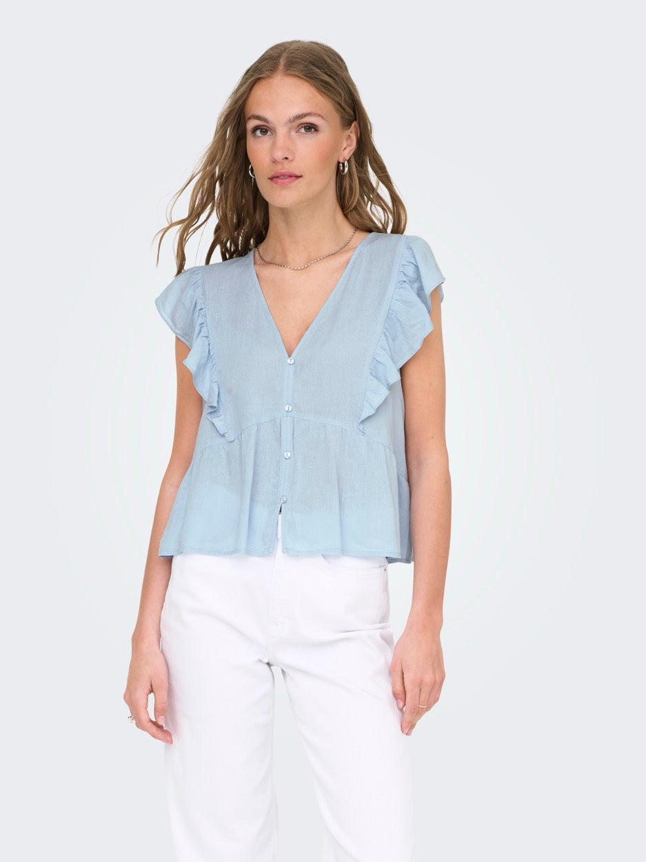 Onlrian Flonce S/s Top Wvn - Lichtblauw