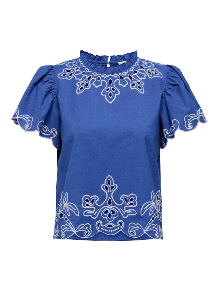 Jdyvera S/s Embroidery Top Wvn Exp - Kobalt