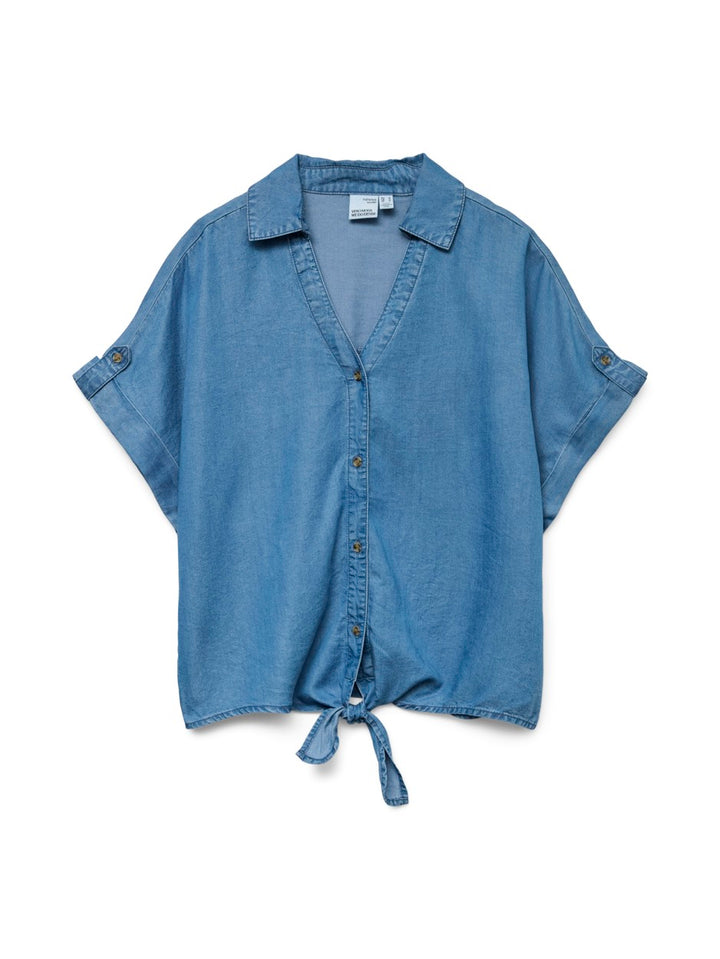 Vmfleur Ss Bow Tencel Shirt - Blue Denim