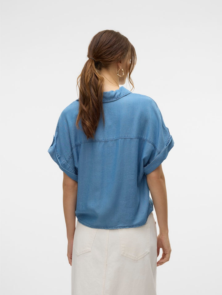 Vmfleur Ss Bow Tencel Shirt - Blue Denim