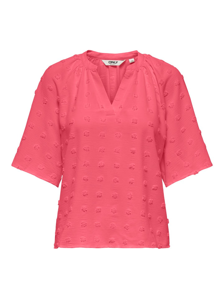 Onlivana Life 34 Dobby V-neck Top Wvn Cs - Koraal Rood
