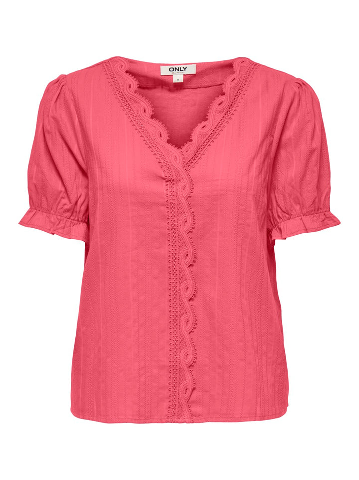 Onlerika Ss V-neck Top Wvn Cs - Koraal Rood