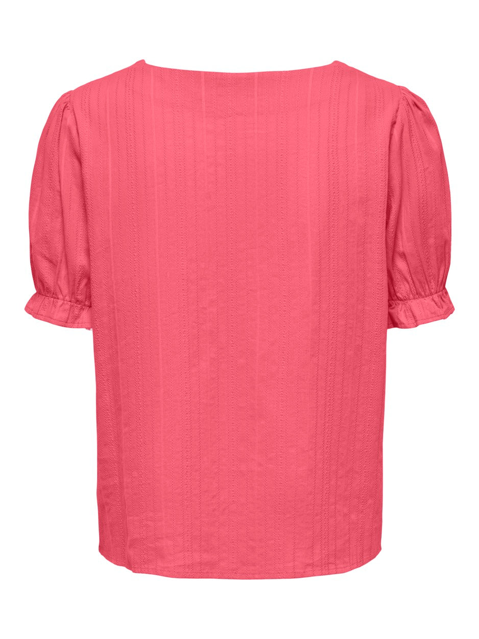 Onlerika Ss V-neck Top Wvn Cs - Koraal Rood