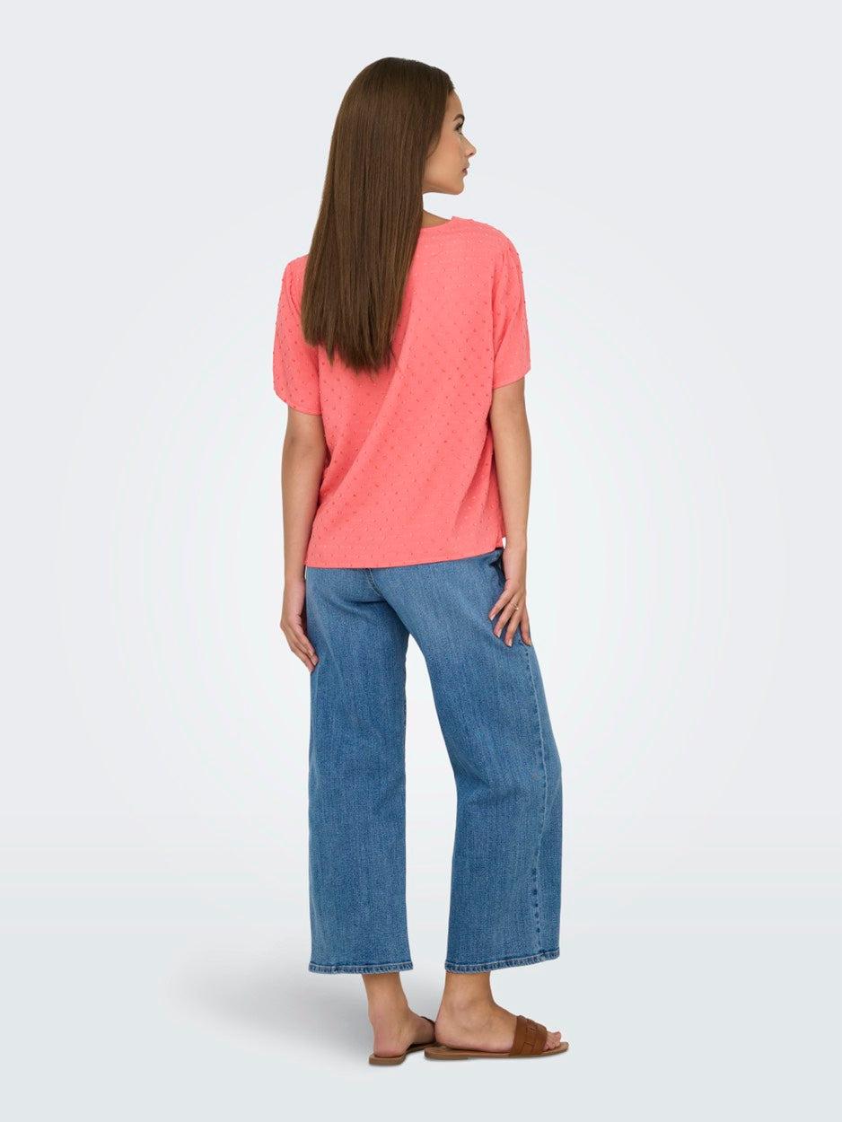 Jdydiana Life S/s Top Wvn Dia - Koraal Rood