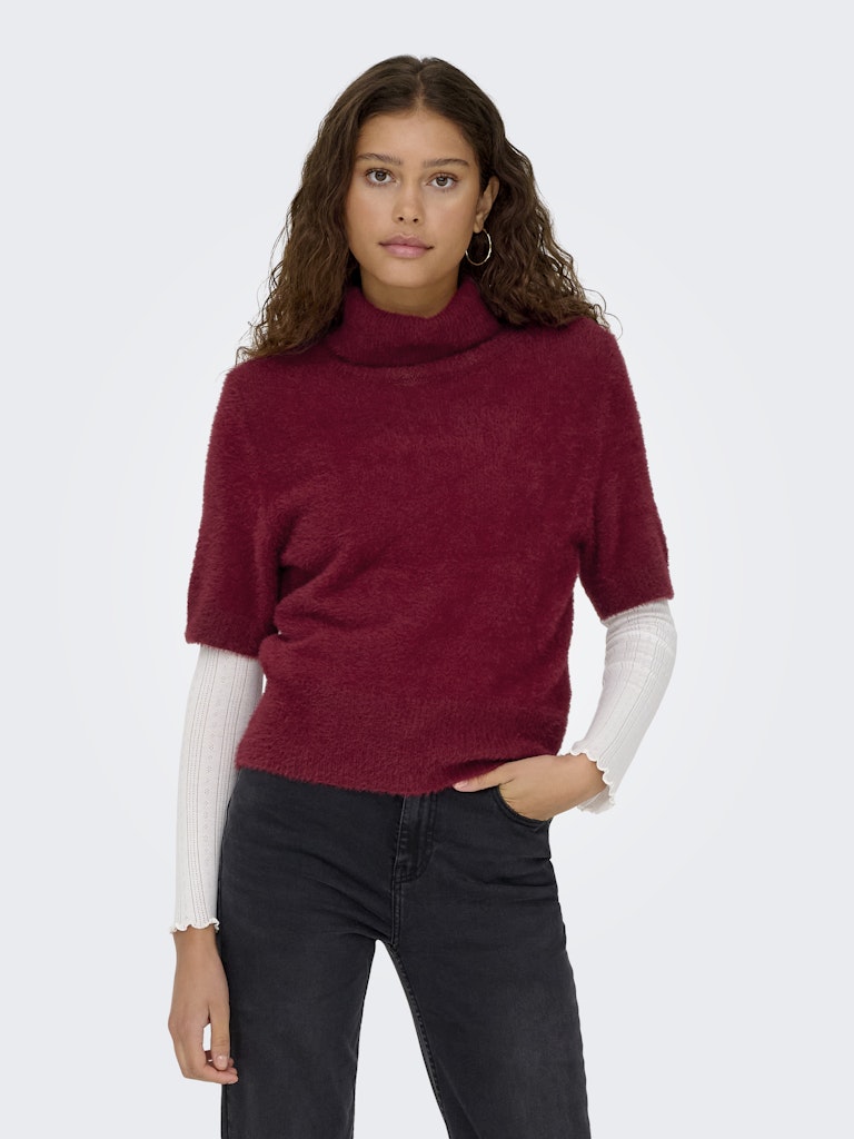 Onlpiumo Ss Highneck Knt - Wijnrood