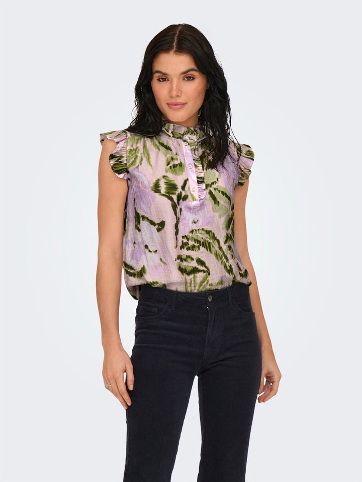 Jdybilly S/l Frill Top Wvn - Paars Dessin