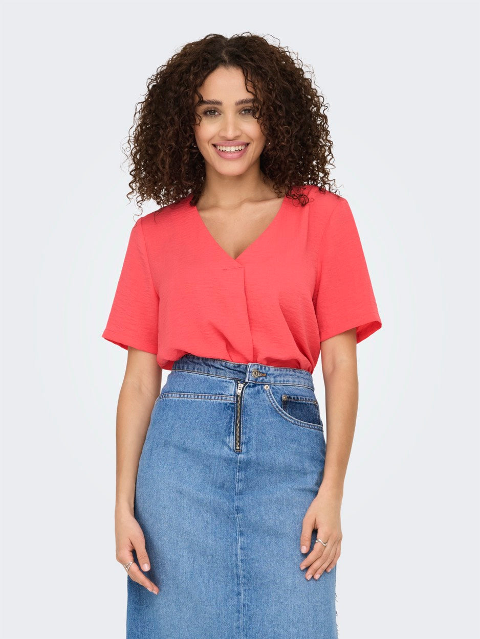 Jdydivya Life S/s V-neck Top Wvn Di - Roze