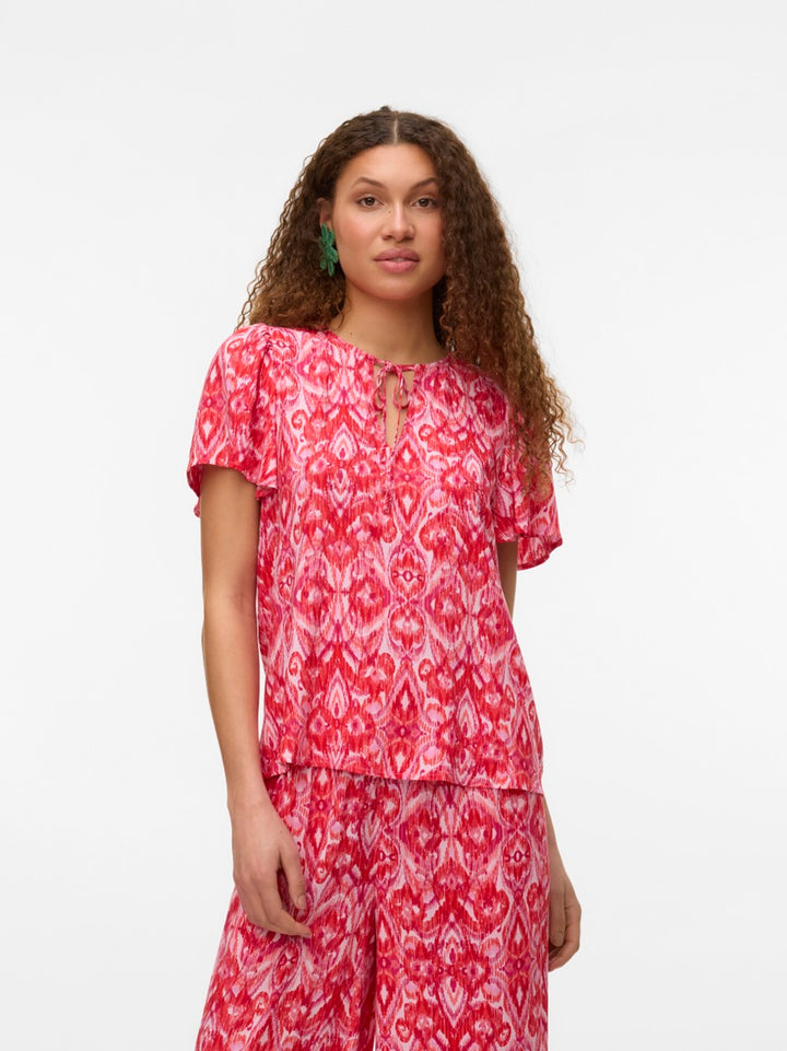 Vmdalga S/s V-neck Top Wvn Btq - Roze Dessin
