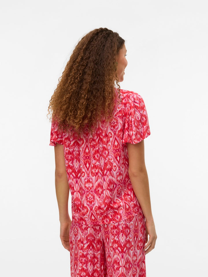 Vmdalga S/s V-neck Top Wvn Btq - Roze Dessin