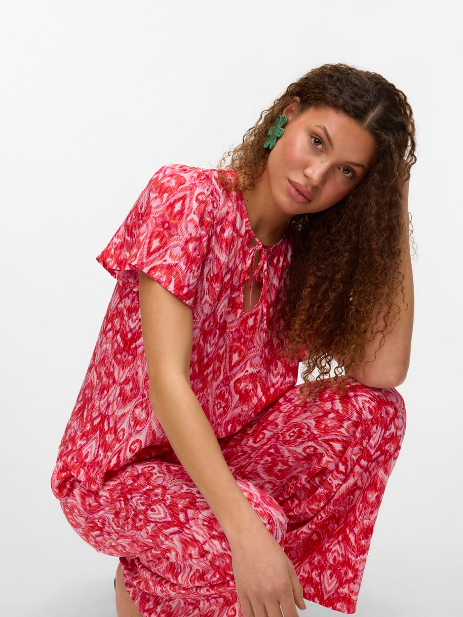 Vmdalga S/s V-neck Top Wvn Btq - Roze Dessin