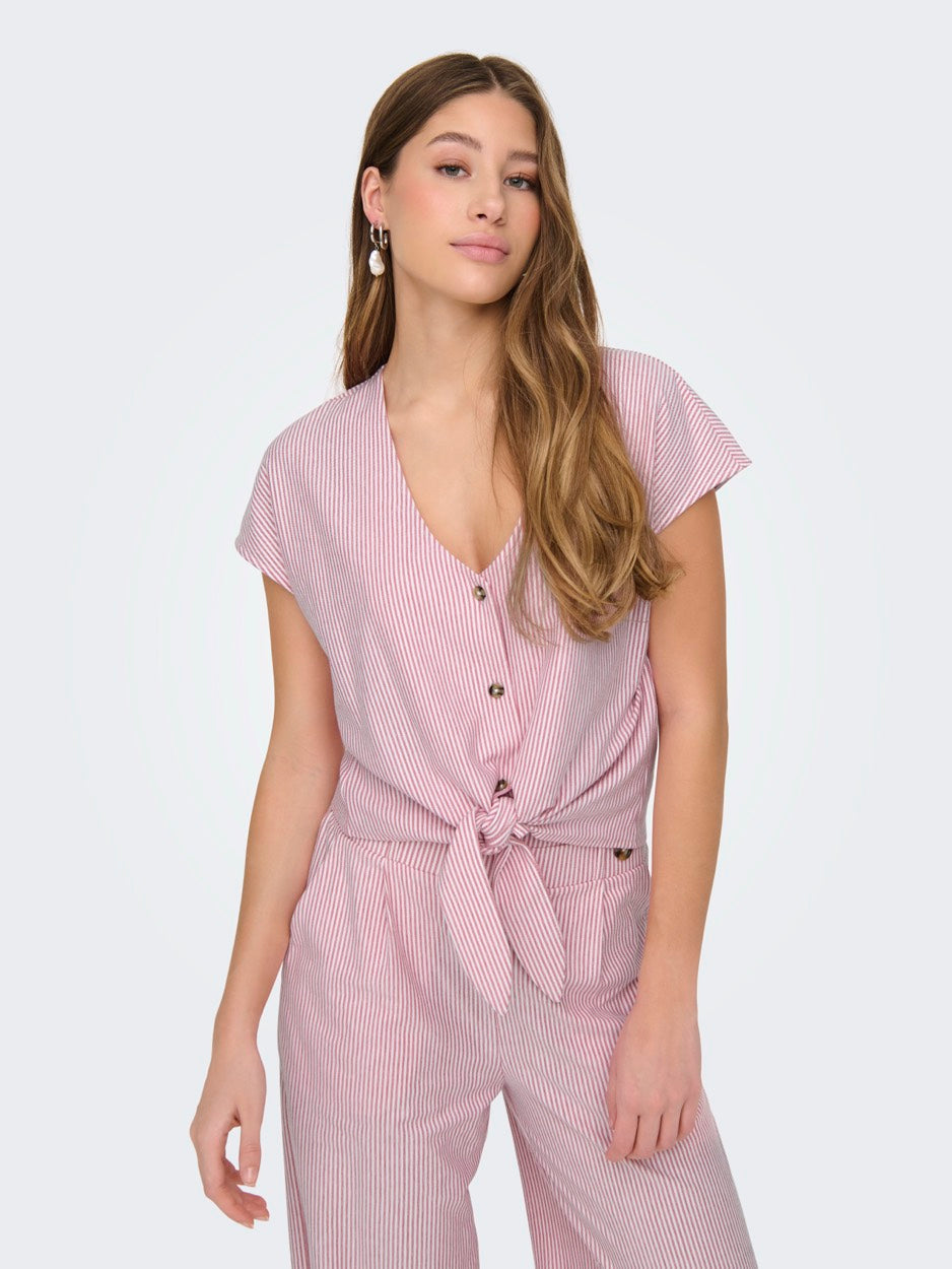 Jdynelli S/s Knot Top Jrs - Roze Dessin