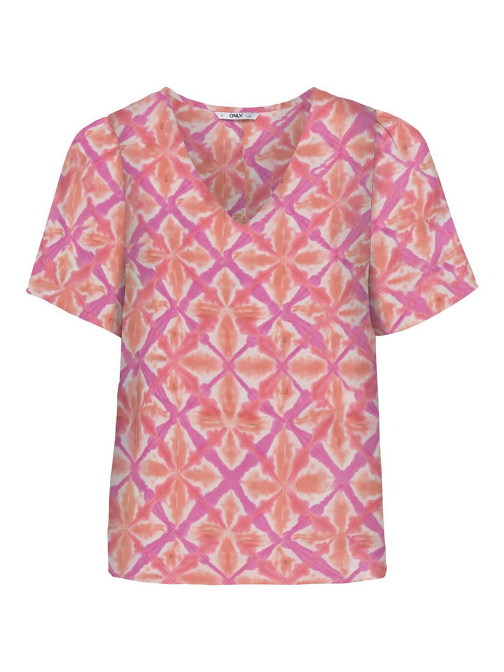 Onlalma Life Vis S/s V-neck Top Aop - Roze Dessin