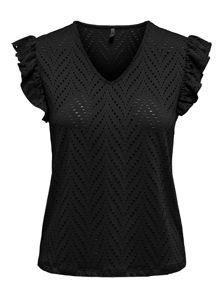 Onlsmilla S/l V-neck Frill Top Jrs - Zwart