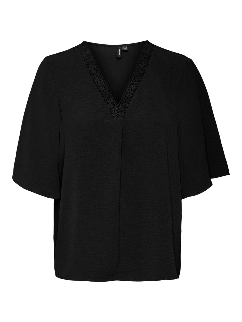 Vmalva 2/4 Lace Top Wvn Ga - Zwart