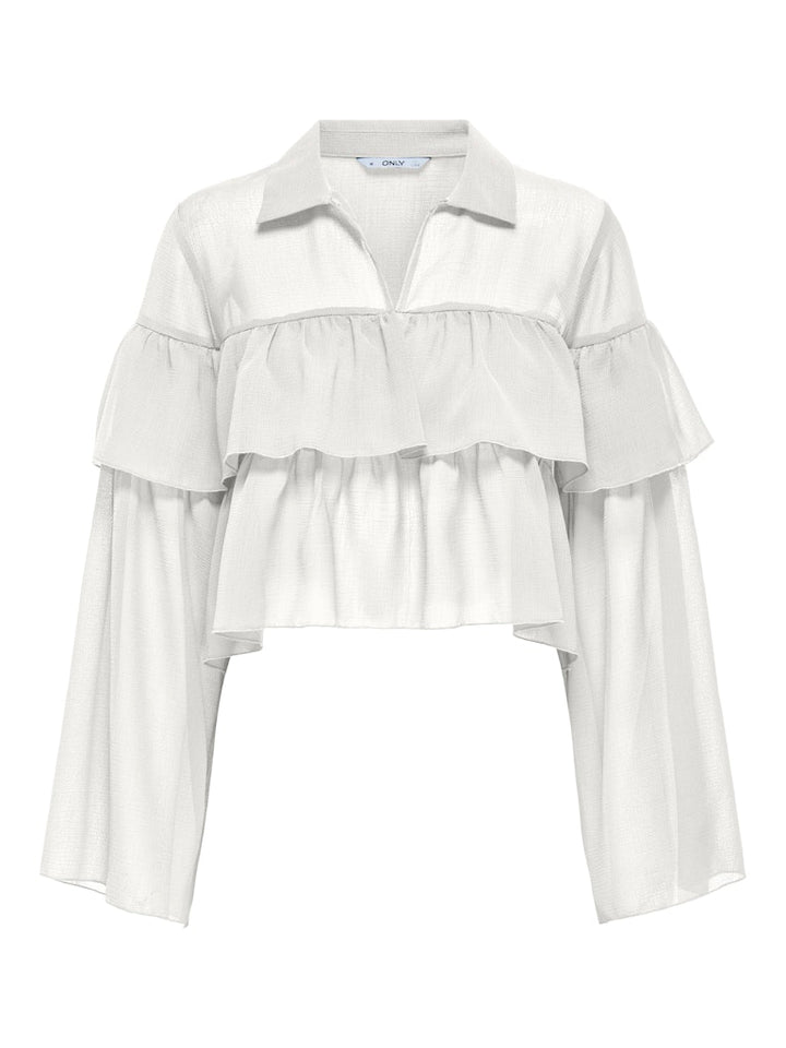 Onlsuzzi L/s Frill Tie Top Ox Wvn - Off-white