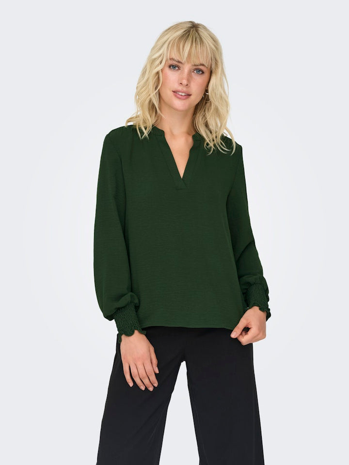 Onlmette V-neck Ls Smock Top Noos Wvn - Groen