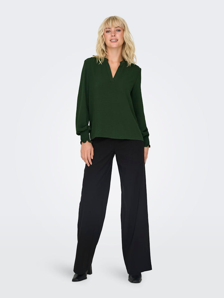 Onlmette V-neck Ls Smock Top Noos Wvn - Groen