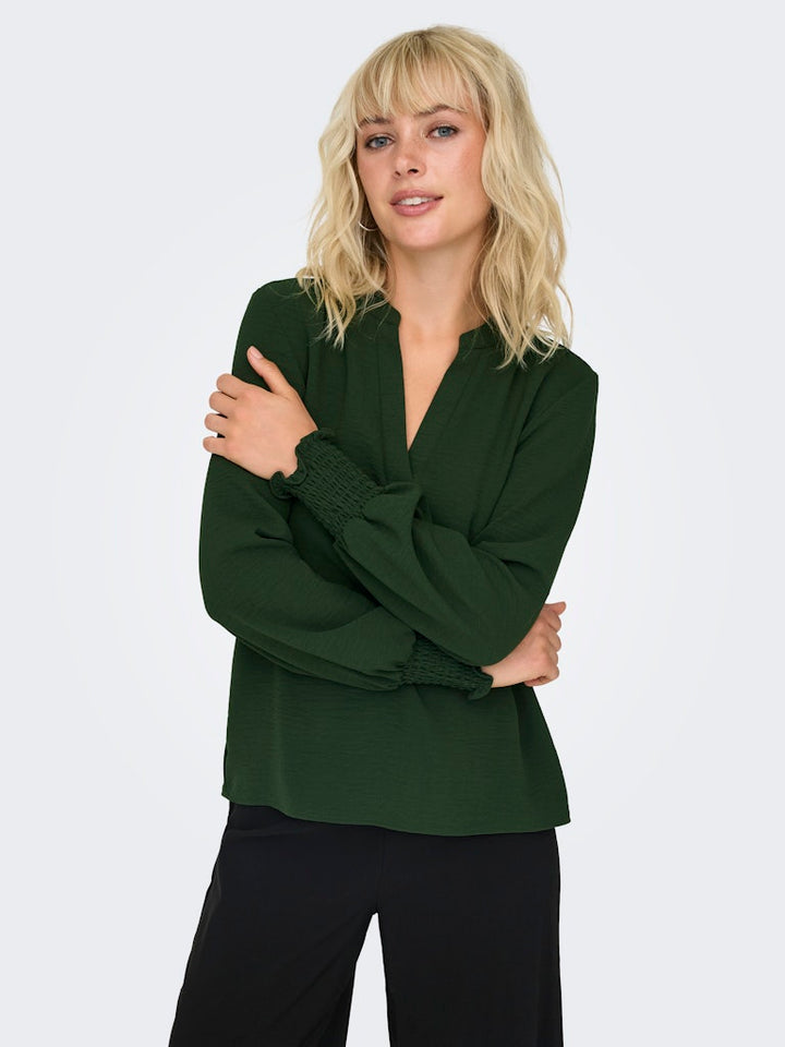 Onlmette V-neck Ls Smock Top Noos Wvn - Groen
