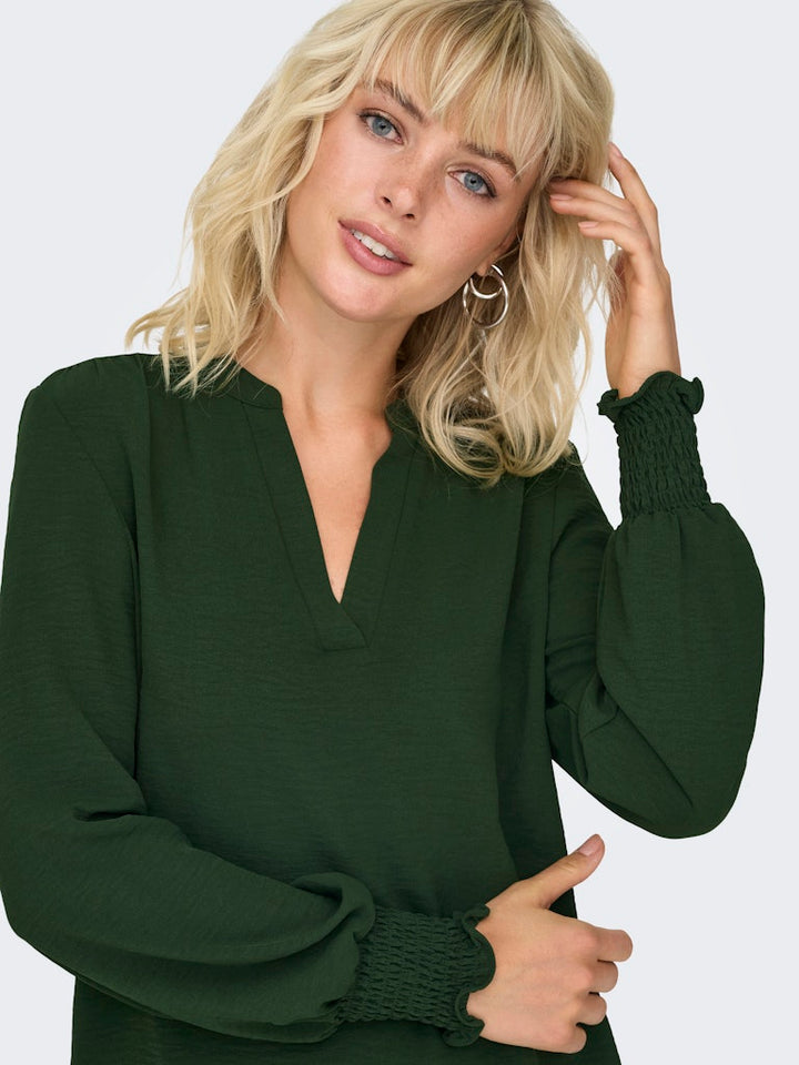 Onlmette V-neck Ls Smock Top Noos Wvn - Groen