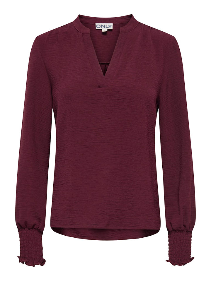 Onlmette V-neck Ls Smock Top Noos Wvn - Bordeaux