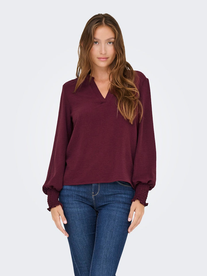 Onlmette V-neck Ls Smock Top Noos Wvn - Bordeaux