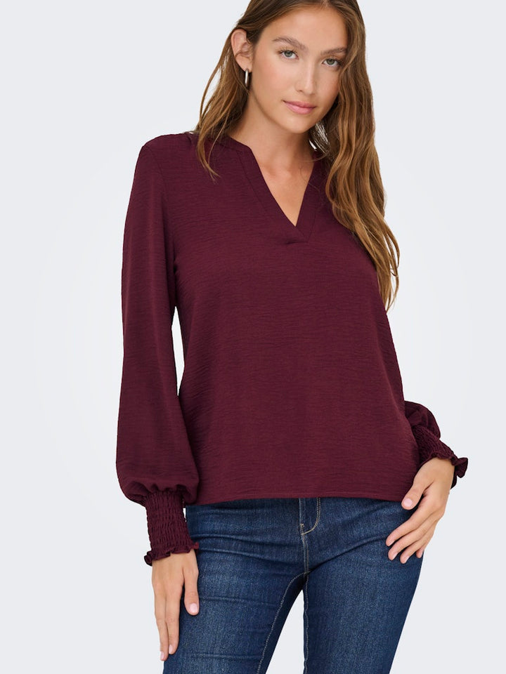 Onlmette V-neck Ls Smock Top Noos Wvn - Bordeaux