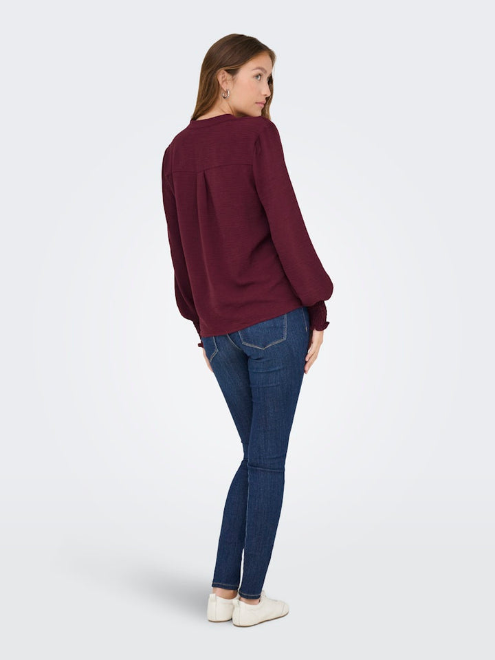 Onlmette V-neck Ls Smock Top Noos Wvn - Bordeaux