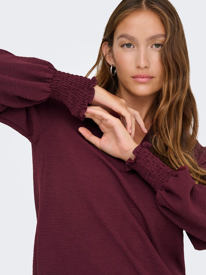Onlmette V-neck Ls Smock Top Noos Wvn - Bordeaux