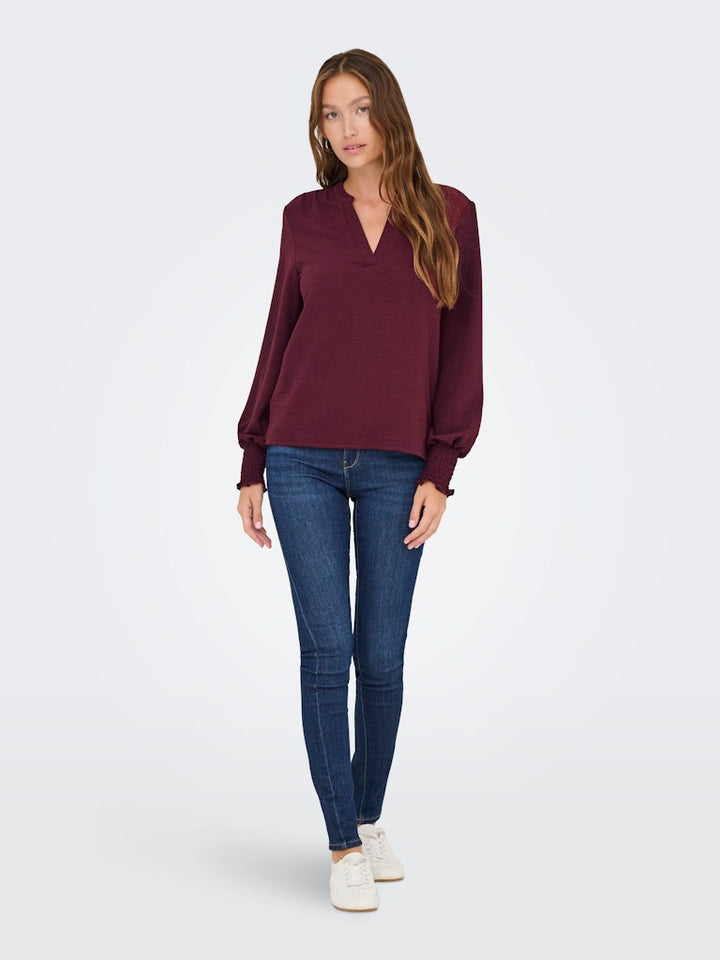 Onlmette V-neck Ls Smock Top Noos Wvn - Bordeaux