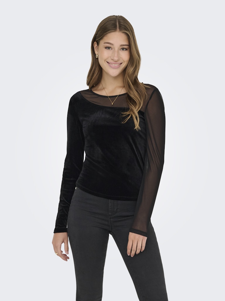 Onlsmooth L/s Mesh Mix Top Box Jrs - Zwart