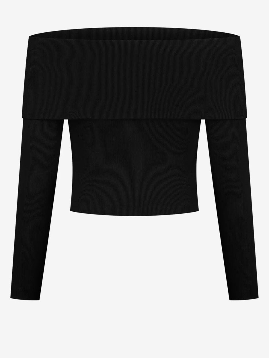 Barika Off Shoulder Rib Top - Zwart