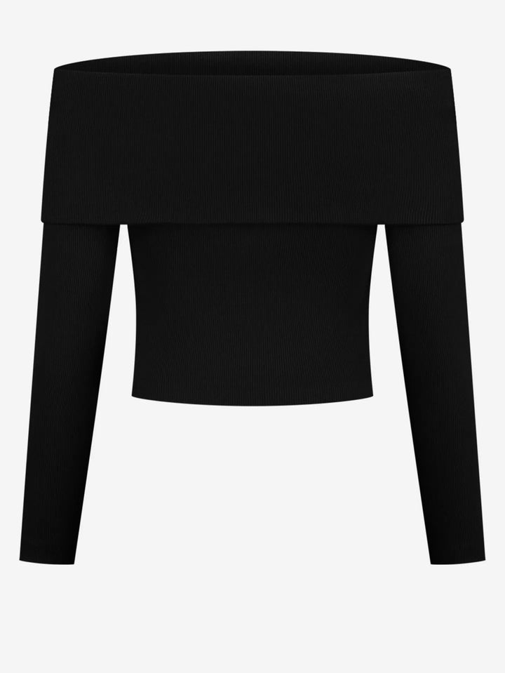 Barika Off Shoulder Rib Top - Zwart