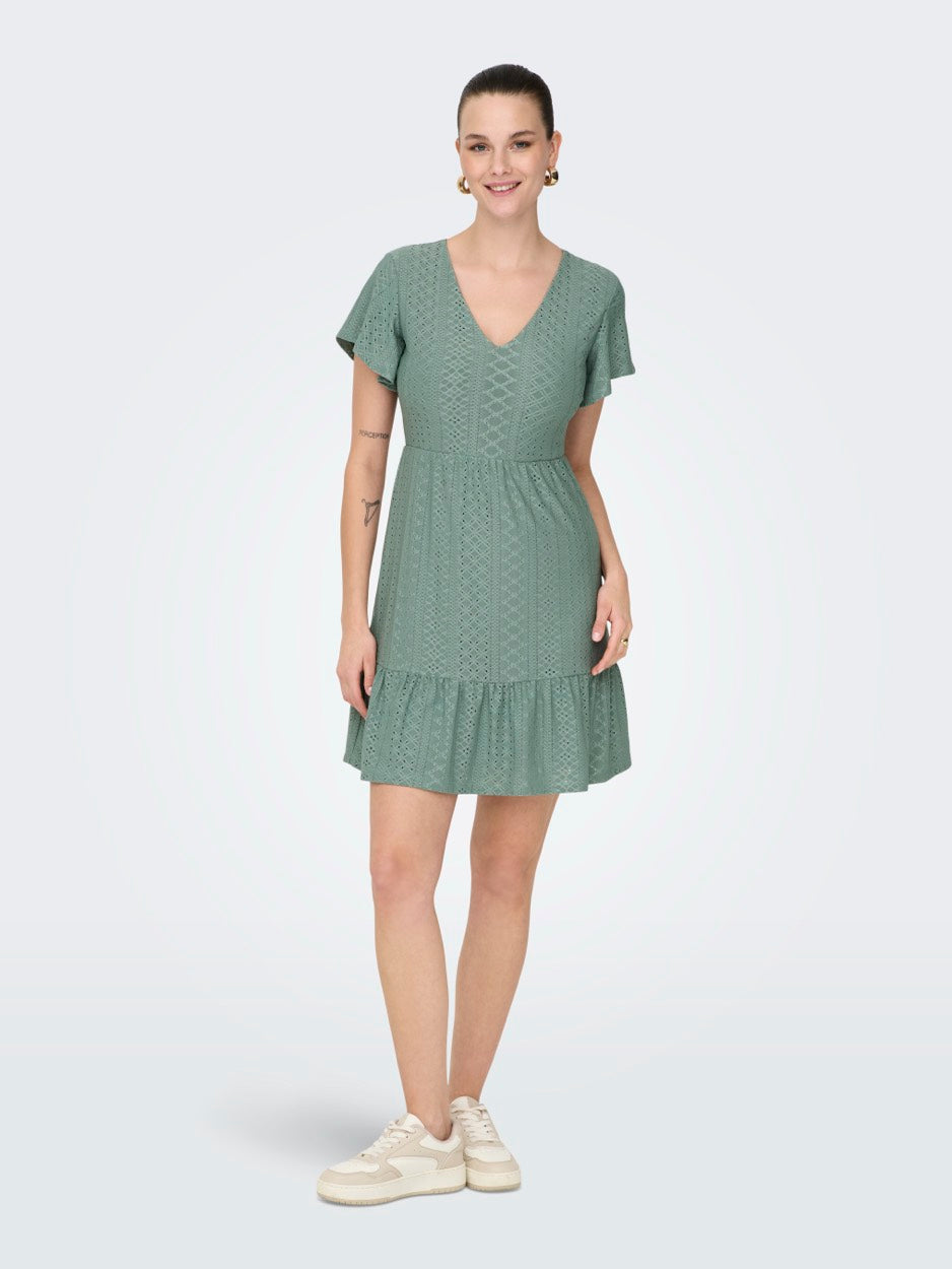 Onlsandra S/s V-neck Dress Jrs Noos - Olijf