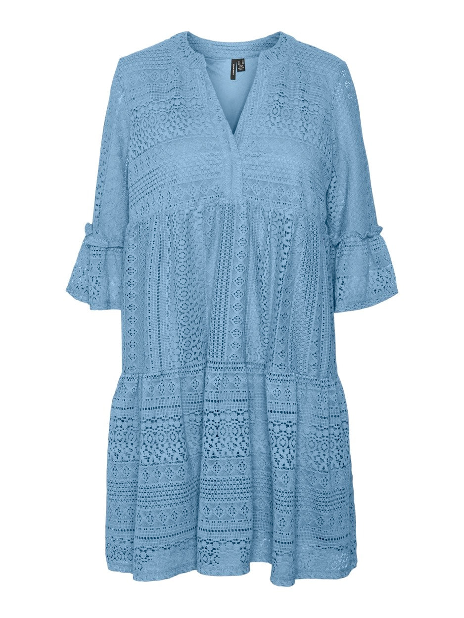 Vmhoney Lace 3/4 V-neck Tunic Wvn - Lichtblauw
