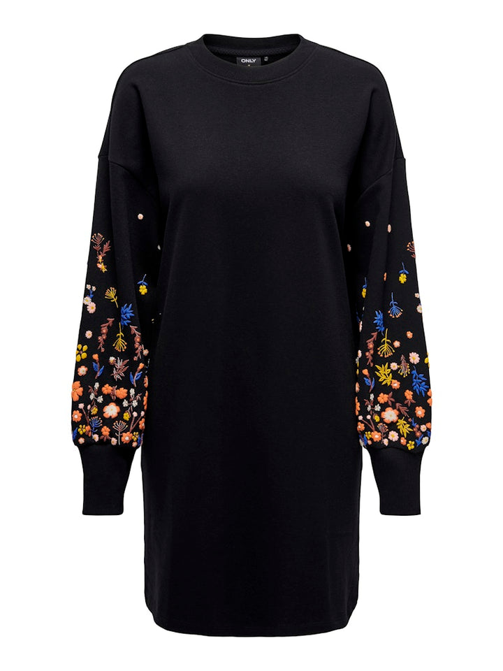 Onlbrooke Ls Short Dress Flower Swt Noos - Zwart