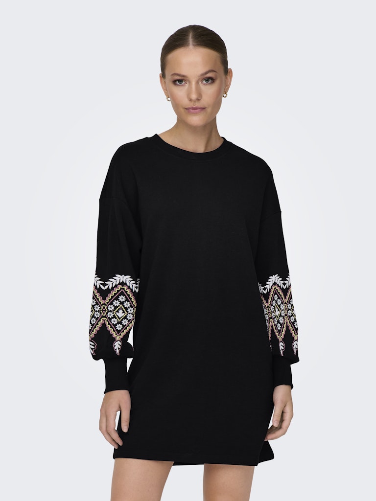 Onlbrooke Ls Short Dress Flower Swt Noos - Zwart