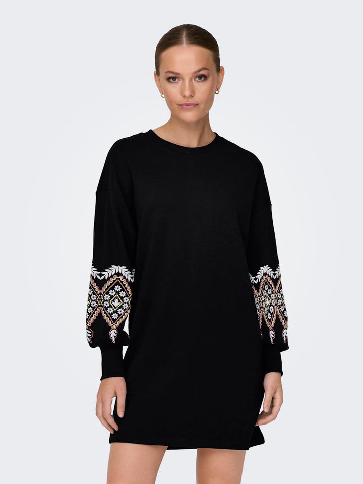 Onlbrooke Ls Short Dress Flower Swt Noos - Zwart