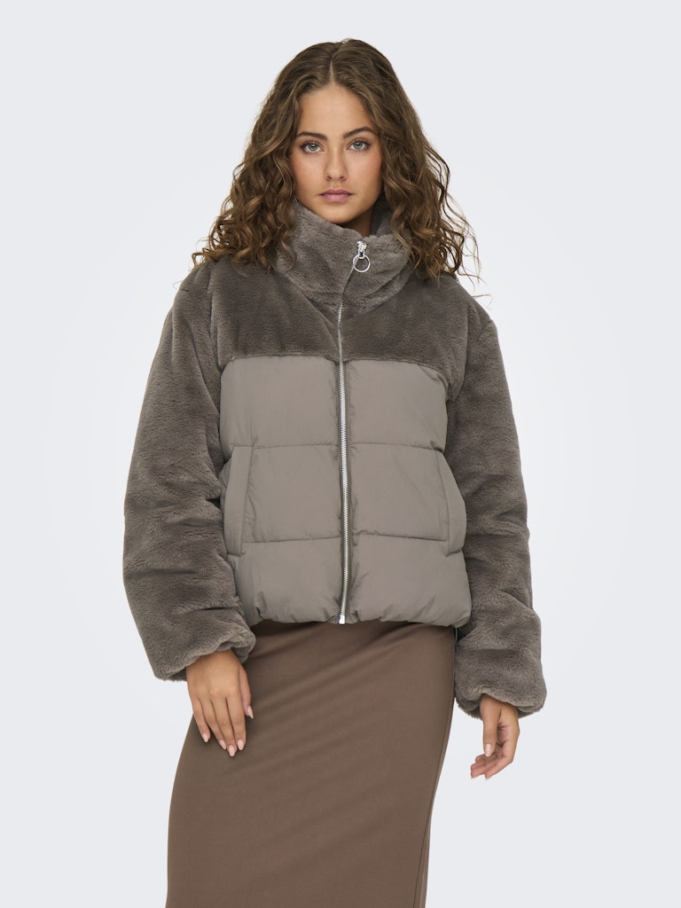 Onlwanja Fur Puffer Mix Jacket Noos Otw - Taupe