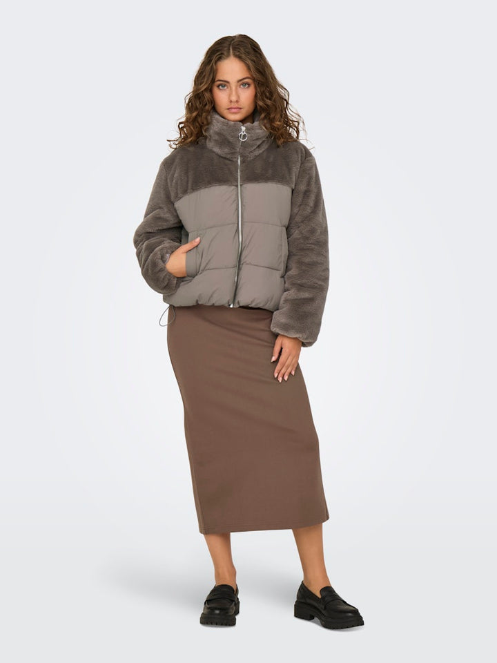Onlwanja Fur Puffer Mix Jacket Noos Otw - Taupe
