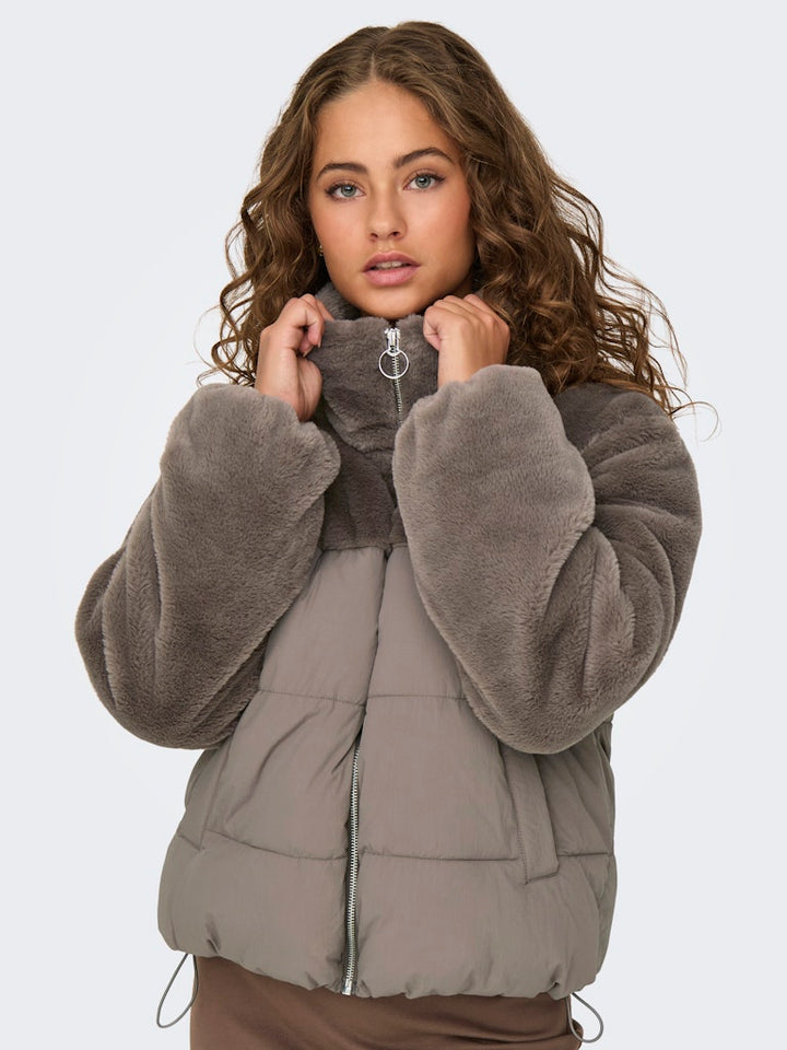 Onlwanja Fur Puffer Mix Jacket Noos Otw - Taupe