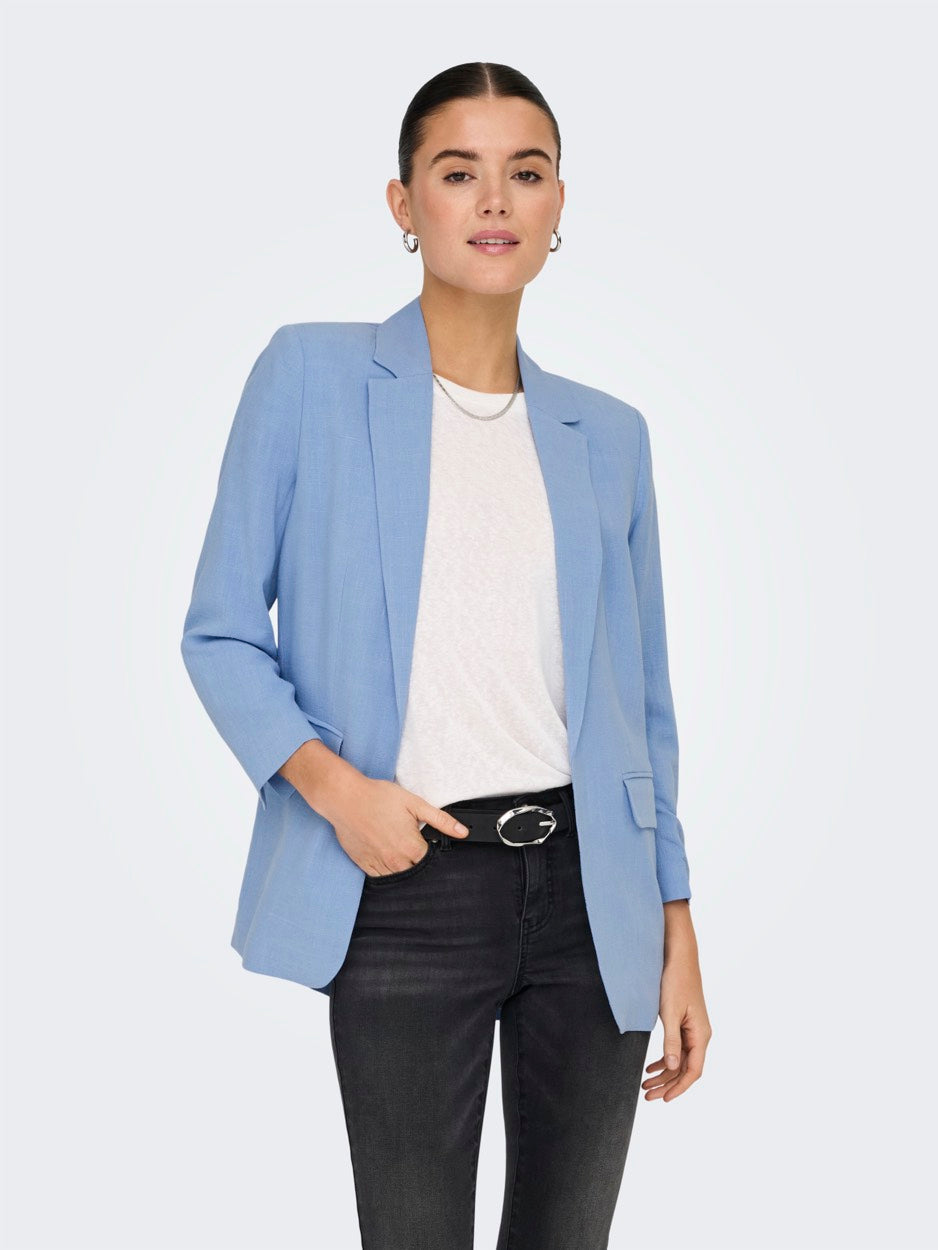 Onlsolvi Life 3/4 Linen Bl Blazer C - Lichtblauw