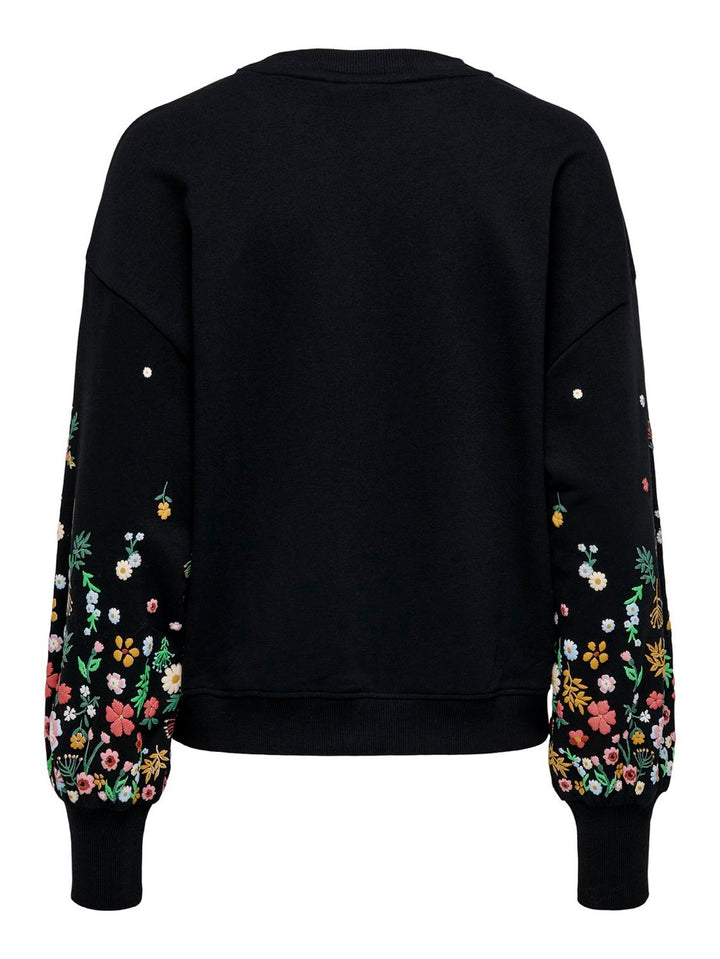 Onlbrooke L/s O-neck Flower Swt Noo - Zwart