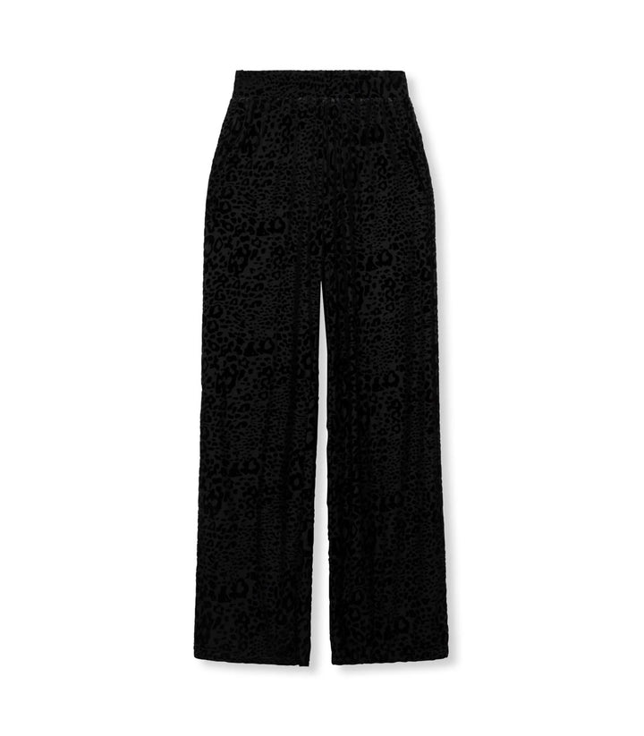 Ladies Woven Pants Leopard Velvet - Zwart