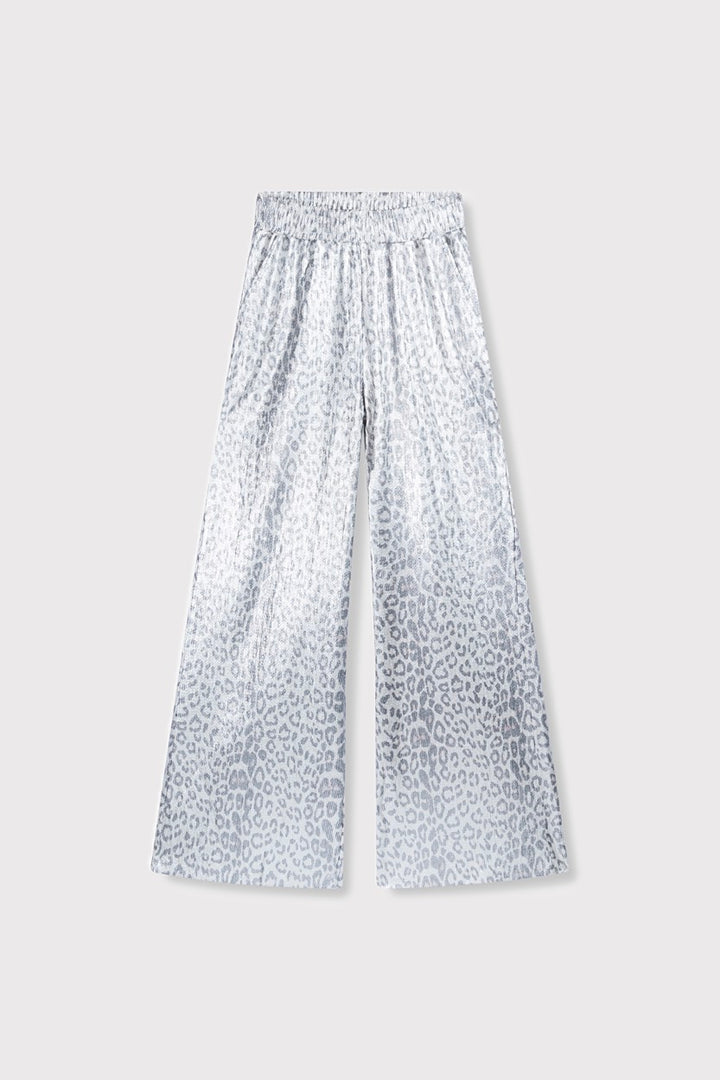 Ladeis Knitted Leopord Pant - Zilverkleurig