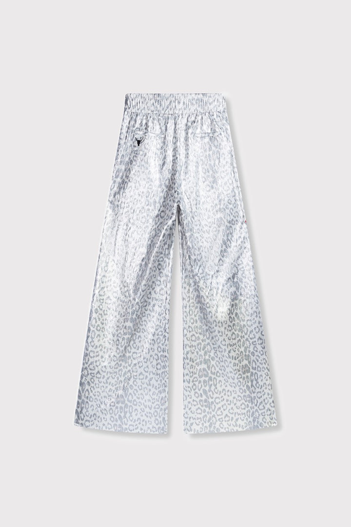 Ladeis Knitted Leopord Pant - Zilverkleurig