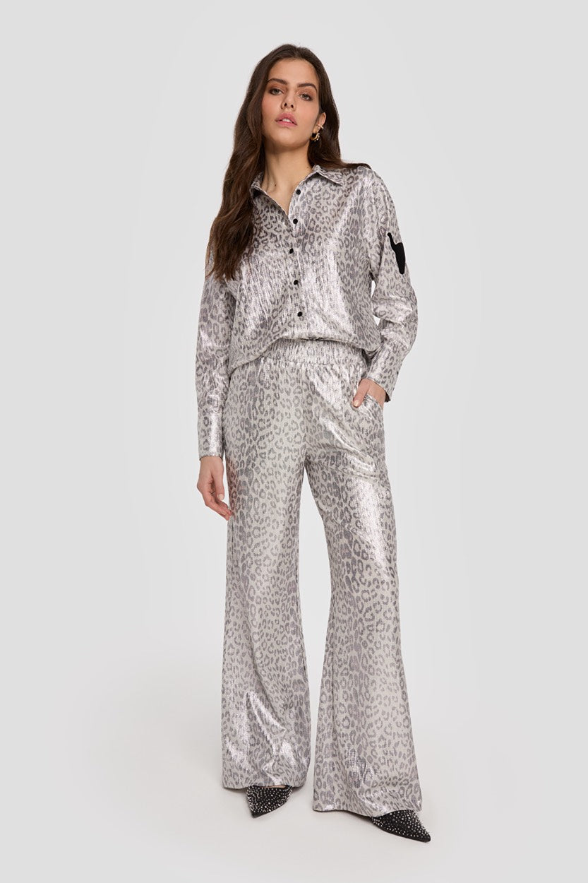 Ladeis Knitted Leopord Pant - Zilverkleurig