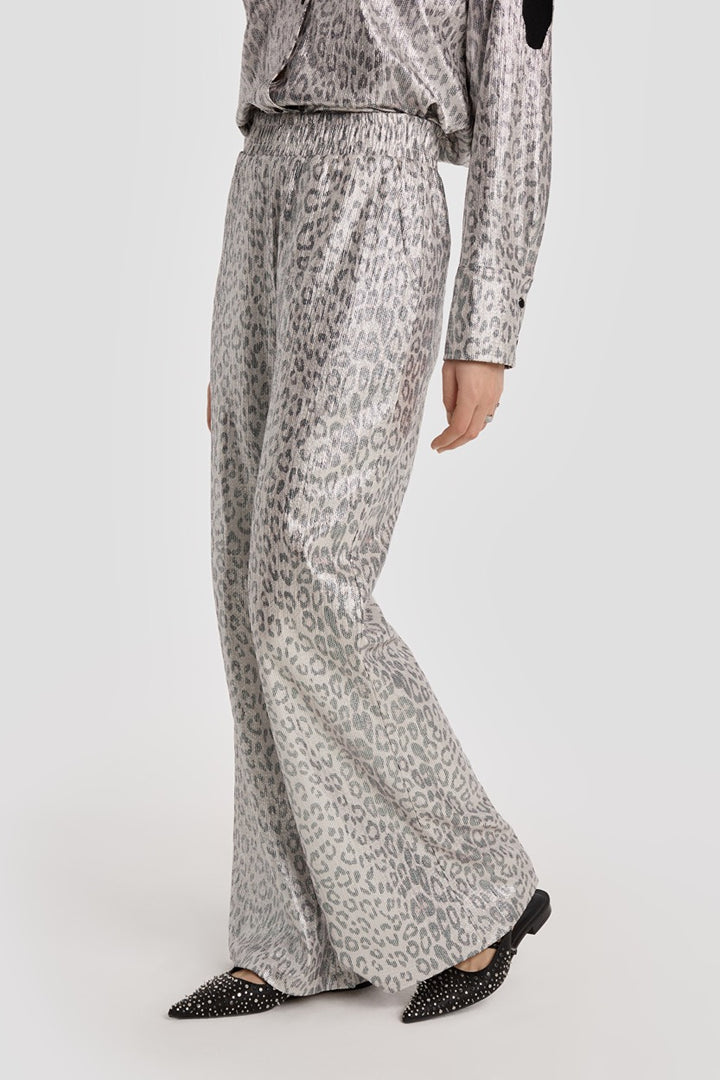 Ladeis Knitted Leopord Pant - Zilverkleurig